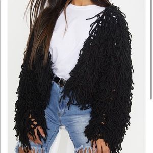 Black crop shaggy cardigan